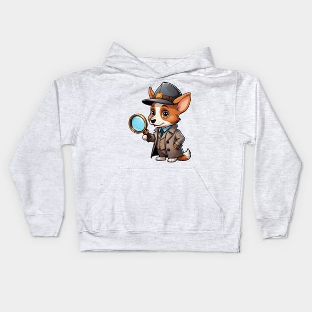 Cute Detective Dog with Magnifying Glass Kids Hoodie by Leon Star Shop